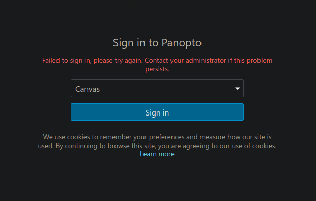 This is supposed to show an image of my Panopto error page.